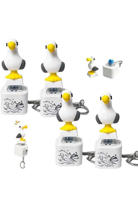 Seagull Mine Sound Button Keychain, Rechargeable LED Desk Toy Fidget Clicker with Real Sound LED Light, for Stress Relief, Cute Bird Keychain Gamers Adults Office Gift (4 White)