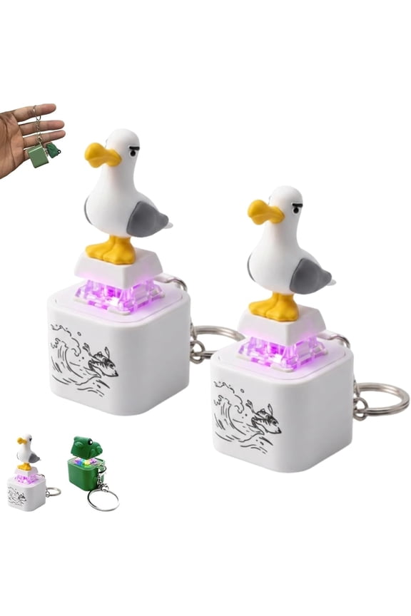 Seagull Mine Sound Button Keychain, Seagull Mine Button Keychain, Rechargeable Fidget Clicker with Real Sound and LED Light Interactive Desk Stress Relief Toy Gifts for Adults Funny Gifts Pack (A*2)