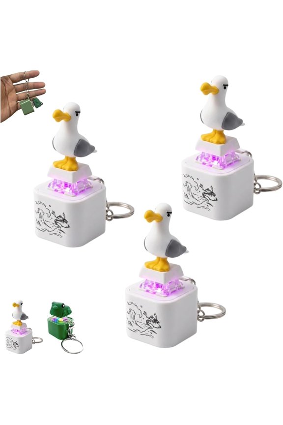 Seagull Mine Sound Button Keychain, Seagull Mine Button Keychain, Rechargeable Fidget Clicker with Real Sound and LED Light Interactive Desk Stress Relief Toy Gifts for Adults Funny Gifts Pack (A*3)