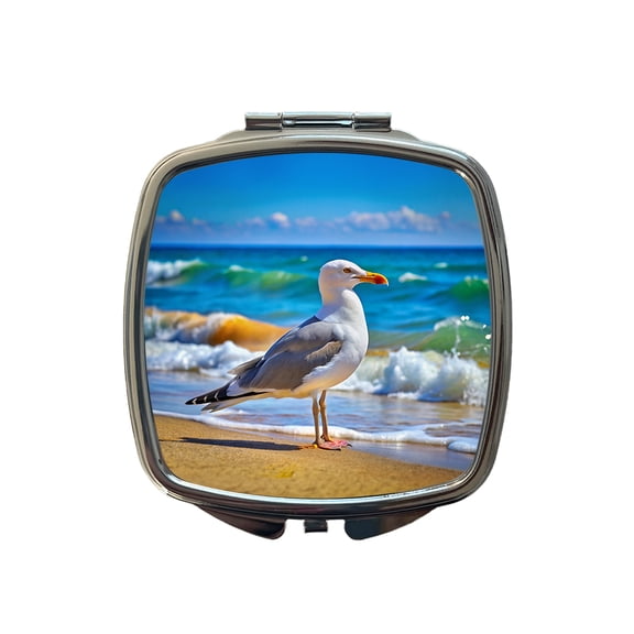 Seagull On Beach Travel Makeup Handbag Purse Small Pocket Compact Mirror