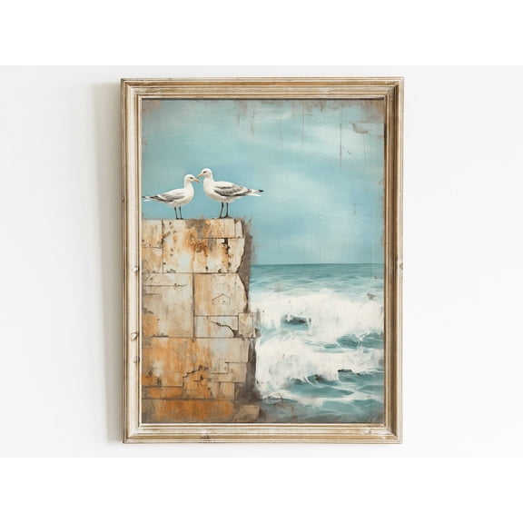 Seagull Print, Sea Bird Wall Art, Costal Wall Art, Sea & Coastal Landscape Wall Decor, Distressed Vintage Art, Sea Gull Wall Art Wall Art, Modern Wall Decor, 16x24 UNFRAMED