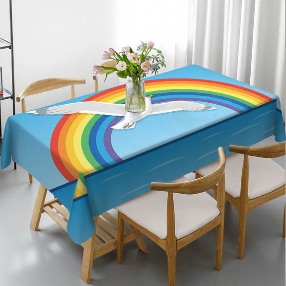 Seagull Over Rainbow Tablecloths for dining table, 2D Flat Printing - Holiday-Themed Design Rectangular Tablecloth, Cafe, dinner, brunch, buffet, picnic