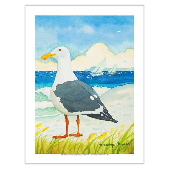 Seagull - Seaside Beach Ocean View - From an Original Watercolor Painting by Robin Wethe Altman - Bamboo Fine Art 290gsm Paper (Unframed) 12x16in
