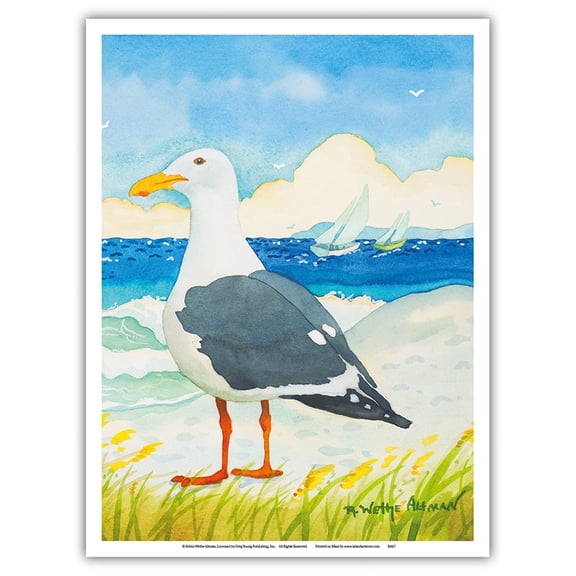 Seagull - Seaside Beach Ocean View - From an Original Watercolor Painting by Robin Wethe Altman - Master Art Print (Unframed) 9in x 12in