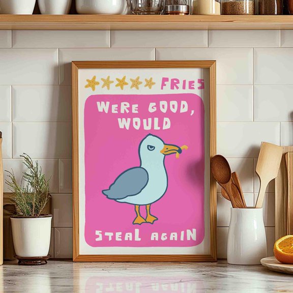 Seagull Steals Fries Coastal Kitchen Wall Decor