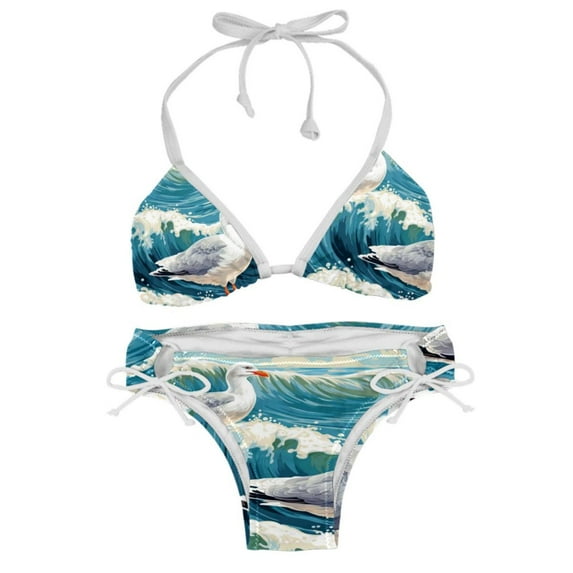 Seagull Stylish Bikini Set with Detachable Sponge and Adjustable Strap, Two-Pack Swim Suits for Beach and Pool Parties