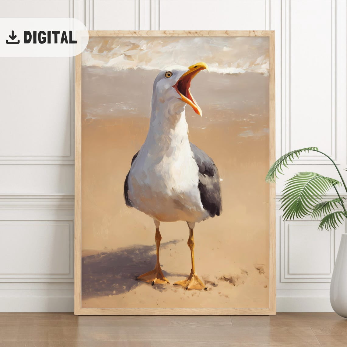 Seagull Summer Poster, Poster Sea Gull Coastal Wall Art, Ocean Bird ...