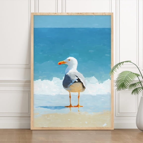 Seagull Summer Poster, Sea Gull Coastal Wall Art, Ocean Bird Beach Decor, Unframed Poster Size 8x12