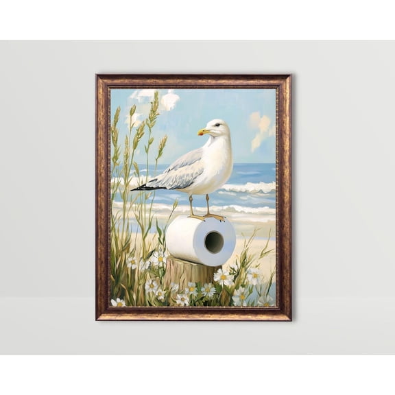 Seagull Toilet Paper, Beach Bathroom Wall Art, Coastal Bath Decor, Cute Powder Room Posters, Fun Animal Poster Restroom Poster, 8x12 UNFRAMED