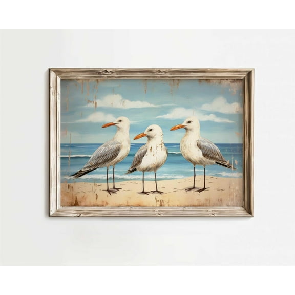 Seagull Wall Art, Sea Birds, Sea Gull Print, Row Boat Wall Art, Sea & Coastal Landscape Decor, Nautical Home Decor, Bird Wall Art Wall Art, Modern Wall Decor, 8x12 UNFRAMED