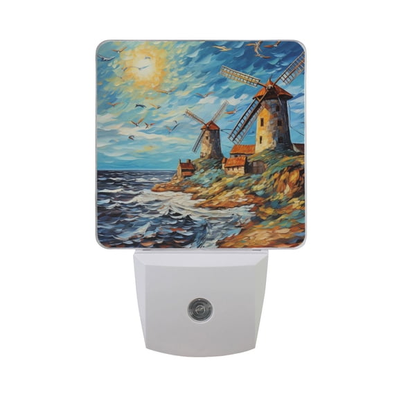 Seagull Windmill Sea Sun Night Light 2 Pack LED Nightlight Plug into Wall Dusk to Dawn Sensor Soft White