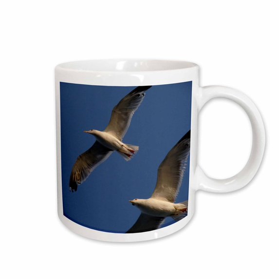 3drose, Seagulls a Macro Photograph of Two Seagulls in Flight Against a Clear Blue Sky, 11oz Mug