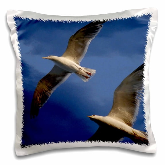 3dRose, Seagulls A macro photograph of two seagulls in flight against a clear blue sky, 16x16 inch Pillow Case