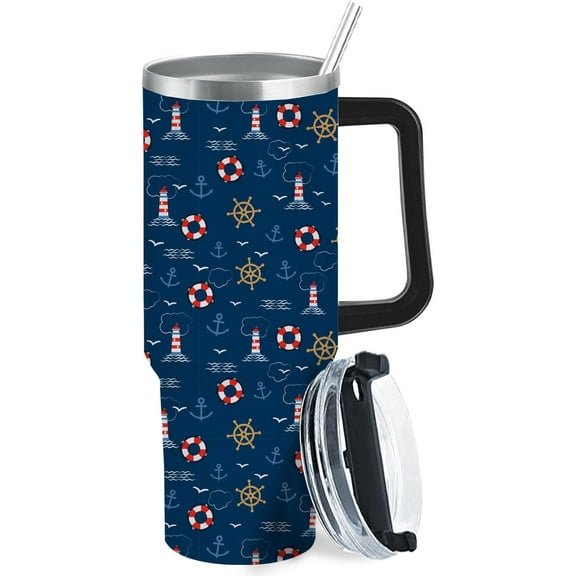 Seagulls And Lighthouses 40oz Tumbler With Handle Gifts For Grandpa Slim Wine Tumbler With Lid For Sports