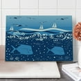 thumbnail image 1 of Seagulls Cutting Board, Underwater Illustration Tropical Fish Sailboats Curling Waves Birds and Sea Life, Decorative Tempered Glass Cutting and Serving Board, Large Size, Blue White, by Ambesonne, 1 of 5