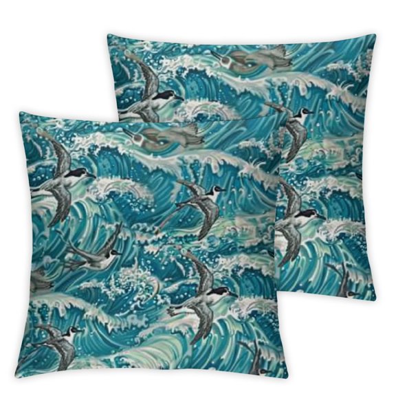 Seagulls Decorative Throw Pillow Case, Waves Flowing Water River Sketchy Birds Ornamental Swirl Doodle Style Art, Cushion Cover for Couch Living Room Car, Teal Grey Mint
