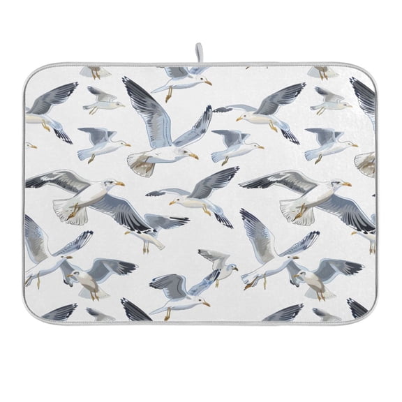 Seagulls Flying Dish Drying Mat 16x18 Absorbent Microfiber Draining Rack Pad for Kitchen Counter Sink