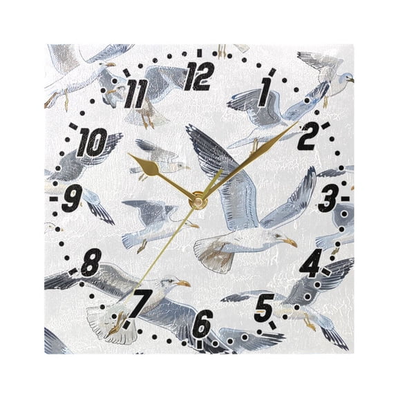Seagulls Flying Wall Clock Battery Operated Silent Non-Ticking Bedroom Office Kitchen Home School Decor 7.8"(Gold)
