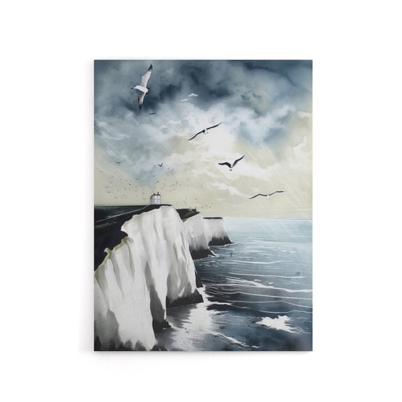 Seagulls Over Dover Cliffs In England Canvas Wall Art Print 18X24"