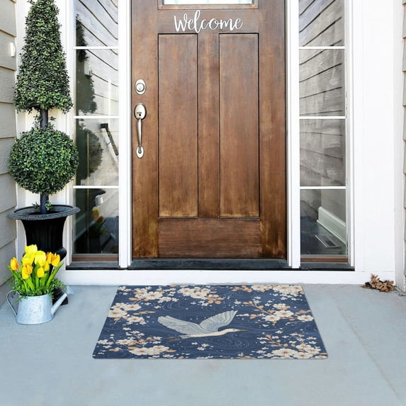 Seagulls Soaring over White Flowers and The Ocean Highly Absorbent Polyester Doormat Anti-slip Anti-fouling Indoor Outdoor Entrance Welcome Mat 32×20in.