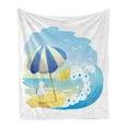 thumbnail image 1 of Seagulls Soft Flannel Fleece Blanket, Seagull at the Beach with Umbrella Waves Sand at Seaside Sunny Sky Cartoon Print, Cozy Plush for Indoor and Outdoor Use, 60" x 80", Multicolor, by Ambesonne, 1 of 5