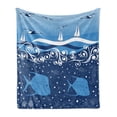 thumbnail image 1 of Seagulls Soft Flannel Fleece Blanket, Underwater Illustration Tropical Fish Sailboats Curling Waves Birds and Sea Life, Cozy Plush for Indoor and Outdoor Use, 50" x 60", Blue White, by Ambesonne, 1 of 5