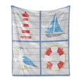thumbnail image 1 of Seagulls Soft Flannel Fleece Throw Blanket, Nautical Inspired Seagull Lighthouse Life and Sailboat Wooden Board Background, Cozy Plush for Indoor and Outdoor Use, 70" x 90", Multicolor, by Ambesonne, 1 of 5
