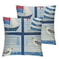 thumbnail image 1 of Seagulls Throw Pillow Cushion Case, Nautical Inspired Seagull Lighthouse Life and Sailboat Wooden Board Background, Modern Accent Double-Sided Digital Printing, 1 of 7