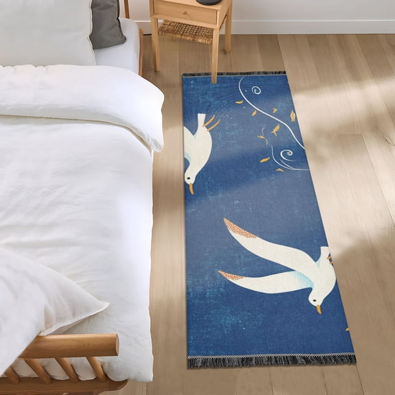 Seagulls Waves Moon Bedside Runner Rug 2'x 6' Non Slip Carpet Floor Mat Area Rug