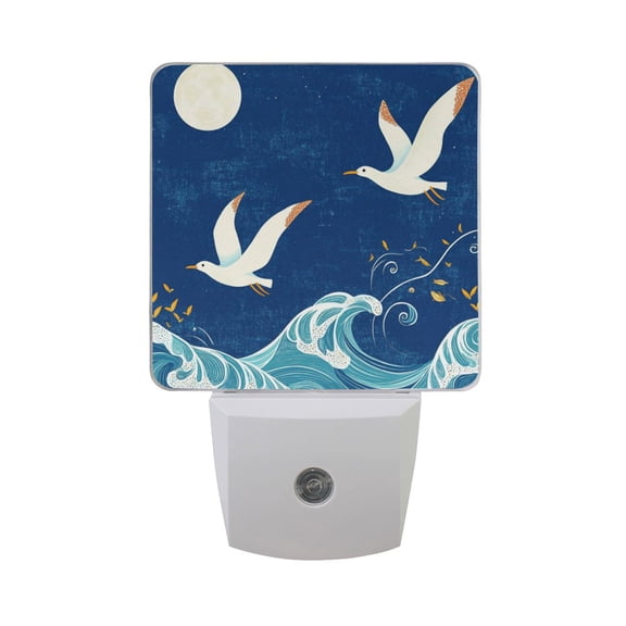 Seagulls Waves Moon LED Night Light with Smart Sensor Plug Into Wall Dusk to Dawn 2 packs