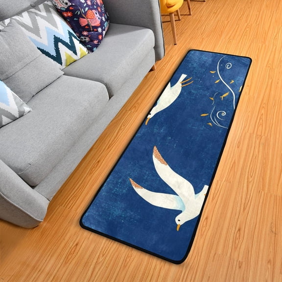 Seagulls Waves Moon Long Floor Mat Runner Rug Area Mat Noise Reduction Water Absorbent Non-Slip 72" x 24"