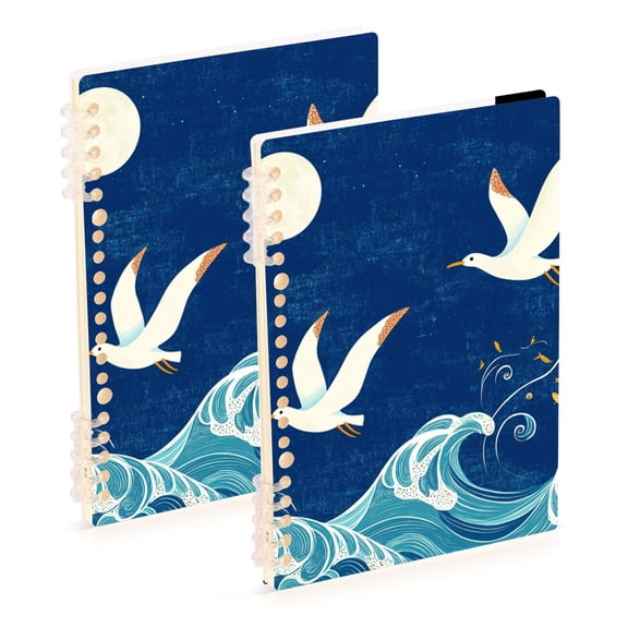 Seagulls Waves Moon Notebook Detachable Coil Notebook Diary Plan Book A5 Size 60 Pages 1 Pack