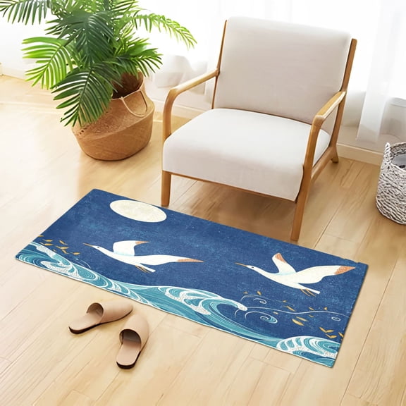 Seagulls Waves Moon Plush Carpet Non Slip Runner Rug Absorbent Bath Mat 39" x 20"