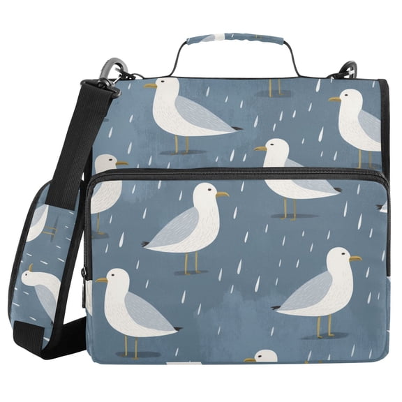 Seagulls and Raindrops Cartoon Binder Bag with Shoulder Strap 3 Ring Zipper Binder File Folder Document Storage