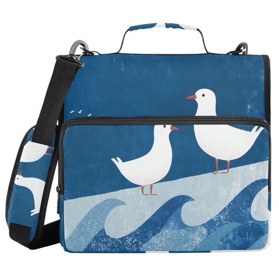 Seagulls and Waves Binder Bag with Shoulder Strap 3 Ring Zipper Binder File Folder Document Storage