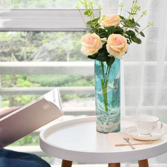 Seagulls and Waves Plastic Vase 11.8'' x 3.9'' Transparent Non Breakable Decorative for Family