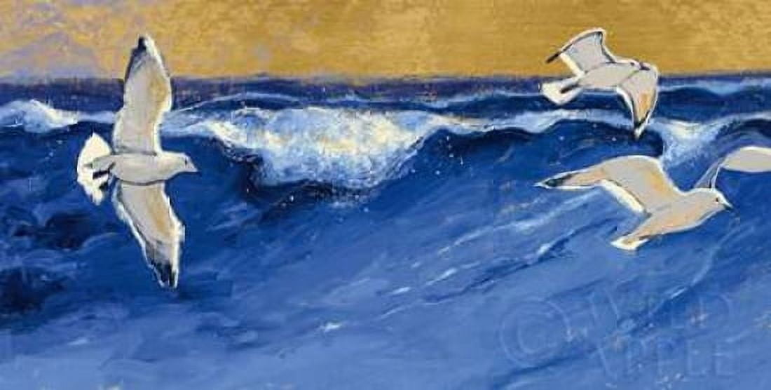 Seagulls with Gold Sky Crop Canvas Art - Shirley Novak (10 x 20)
