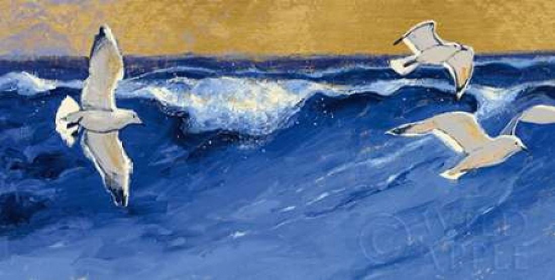 Seagulls with Gold Sky Crop Canvas Art - Shirley Novak (24 x 48)