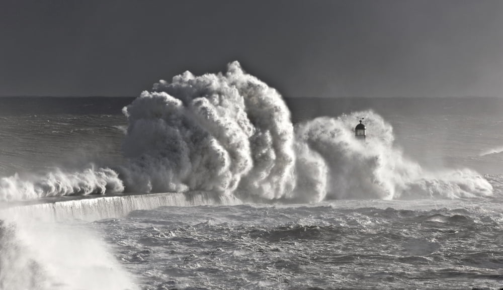 Seaham England Stormy Waves Pounding Seawall Canvas Art - John Short Design Pics (18 x 10)