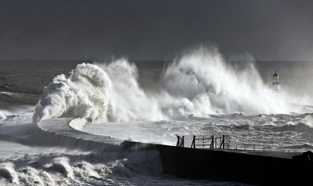 Seaham England Stormy Waves Pounding Seawall Canvas Art - John Short Design Pics (20 x 12)