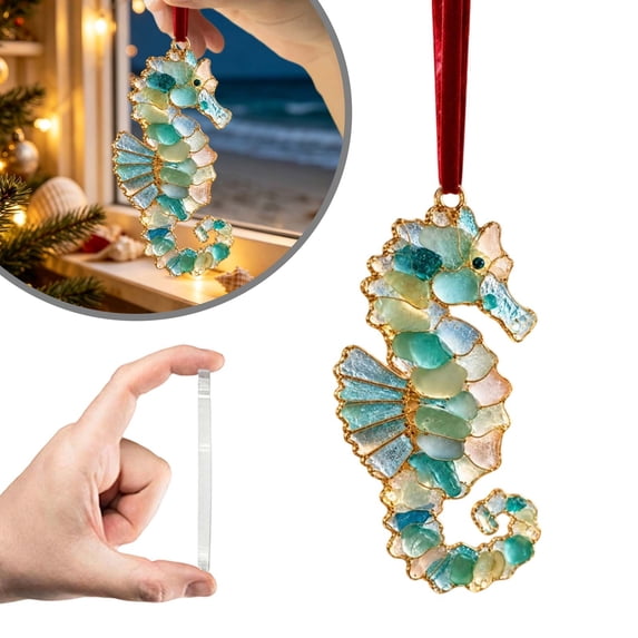 Seahorse 2D Acrylic Christmas Ornaments, Flat Sea Animal Hanging Decoration for Christmas Tree Holiday Home Decor, Festive Xmas Tree Ornament Keepsake Gift for Family Friends 1pc
