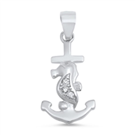 Seahorse Anchor Pendant Clear Cubic Zirconia .925 Sterling Silver Ship Charm Jewelry Female Unisex