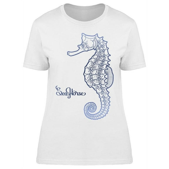Seahorse Blue Line Drawing T-Shirt Women -Image by Shutterstock, Female Small