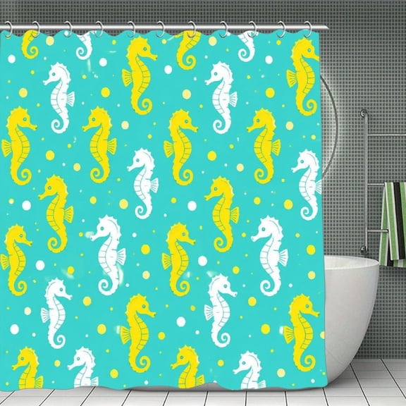 Seahorse Bubble Pattern Print Shower Curtain,Cloth Fabric Waterproof Polyester Bathroom Home Decor Set with Hooks 70.8×70.8Inch