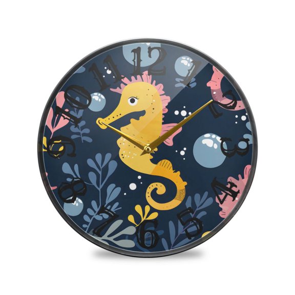 Seahorse Bubble Wall Clock 10 Inch Silent Non Ticking Battery Operated Easy to Read for Kitchen Living Room