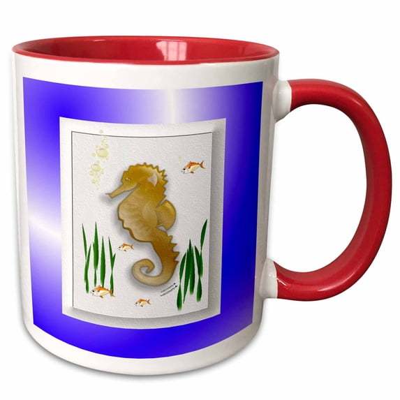 3drose, Seahorse C, 11oz Two-tone Red Mug