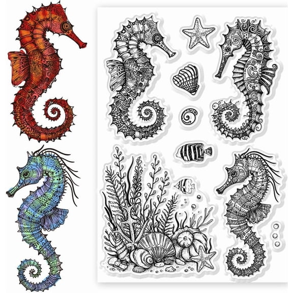 Seahorse Clear Stamps Transparent Silicone Stamp Sea Animals Shells Coral Seaweed Silicone Stamps