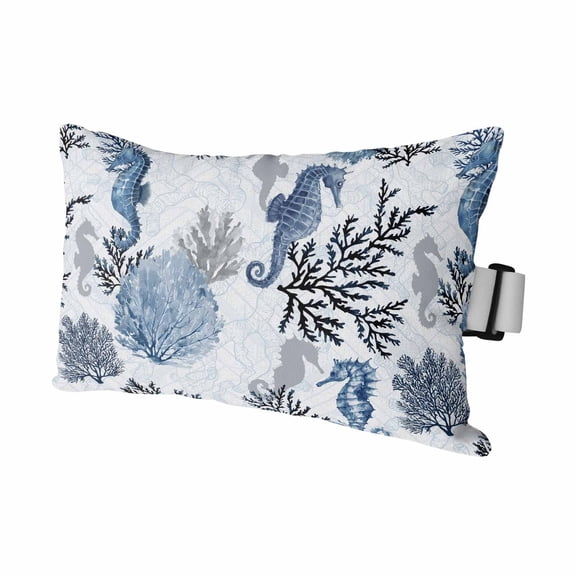 Seahorse Coastal Outdoor Pillows for Chaise Lounge Chair Waterproof Lumbar Pillows with Insert&Adjustable Elastic Strap Beach Headrest Pillow Navy Blue Nautical Summer Ocean Pool Pillow 11"x16"