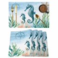 thumbnail image 1 of Seahorse Coastal Placemats Set of 4, Summer Beach Nautical Starfish Compass Placemats for Dining Table, Place Mats for Kitchen Tabletop, Waterproof Wipeable Dining Table Mats Set, 1 of 9