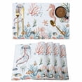 thumbnail image 1 of Seahorse Coastal Placemats Set of 4, Summer Beach Ocean Shell Jellyfish Starfish Placemats for Dining Table, Place Mats for Kitchen Tabletop, Waterproof Wipeable Dining Table Mats Set, 1 of 9